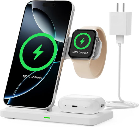 2025 3 in 1 Wireless Charger for iPhone 16 15 14 13 12 11 XR 8, Apple Charging Station for Apple Watch 10/9/Ultra/8/7/SE/6/5/4 & AirPods Series, Wireless Charging Station for Multiple Devices Apple