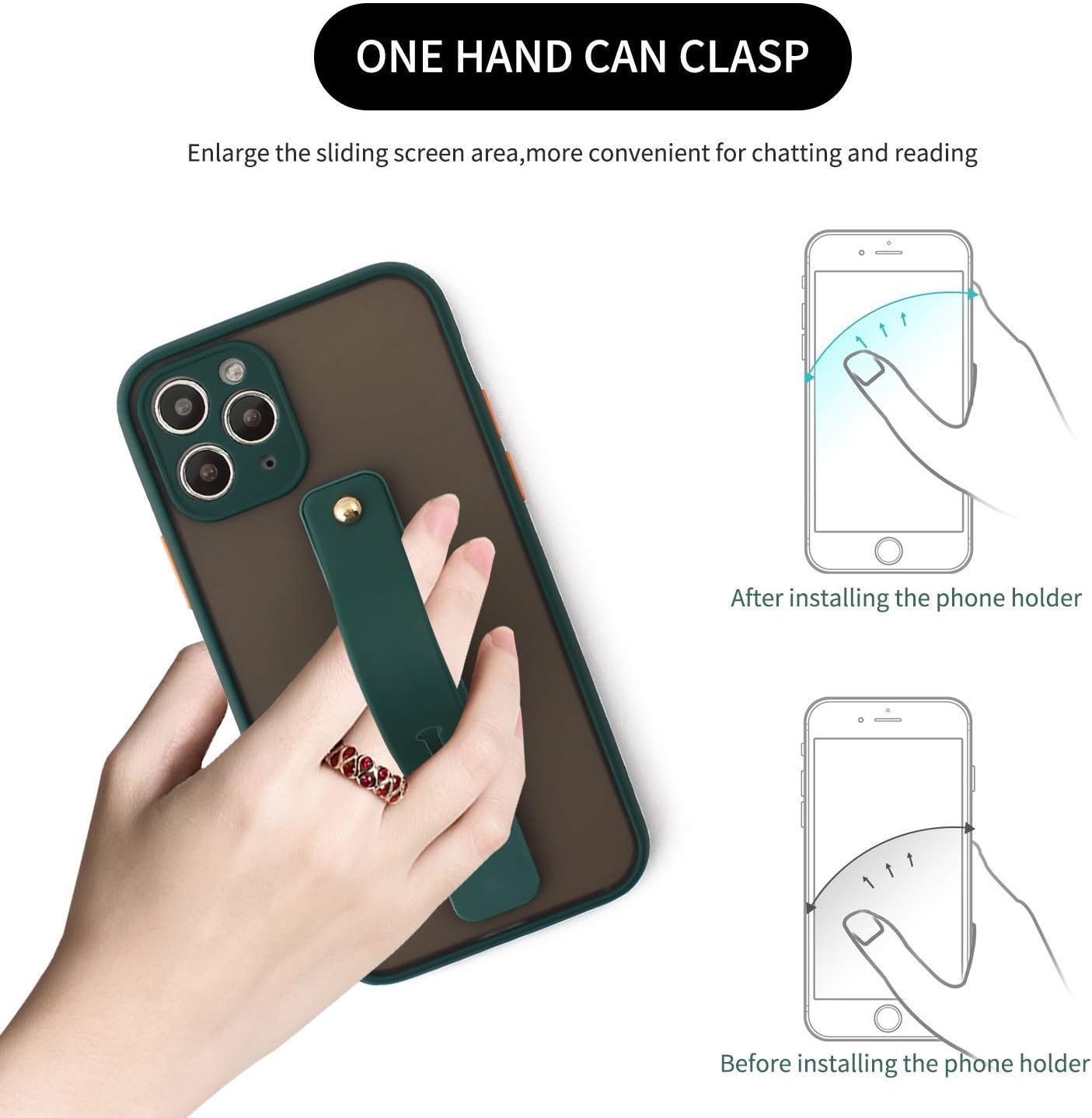 Removable and Reusable Cell Phone Grip Strap, Yetaida Telescopic Finger Kickstand Bracket Universal Silicone Phone Holder Stand and Portable Finger Loop for Most Smartphones Case (White)