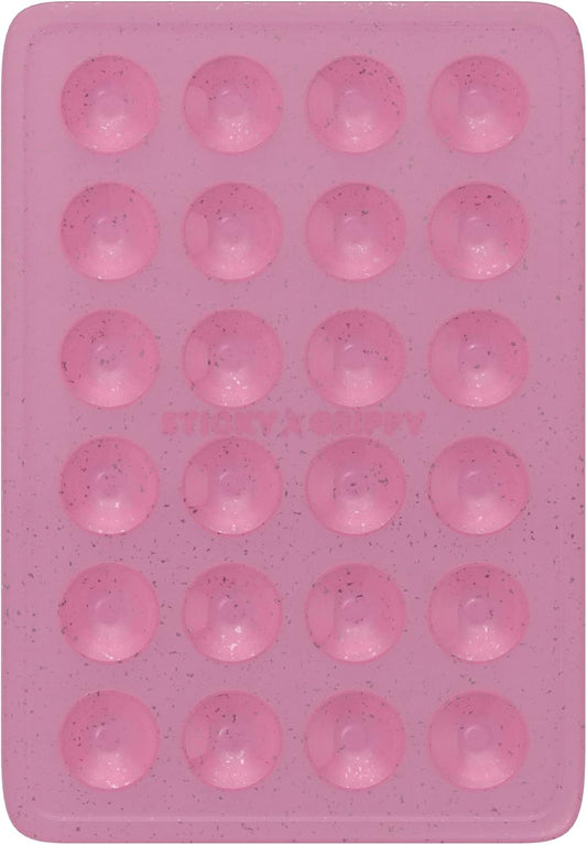 Suction Phone Case Mount, Sillicon Adhesive Phone Accessory for iPhone and Android, Hands-Free Fidget Toy Mirror Shower Phone Holder, Tiktok Videos and Selfies (Pink Glitter)