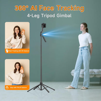 AI Face Tracking Tripod with Remote 360° Auto Rotation Selfie Stick Tripod for iPhone Extendable to 65" 1/4" Screw Phone Mount for iPhone Android TikTok Streaming Travel