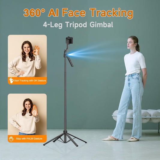 AI Face Tracking Tripod with Remote 360° Auto Rotation Selfie Stick Tripod for iPhone Extendable to 65" 1/4" Screw Phone Mount for iPhone Android TikTok Streaming Travel