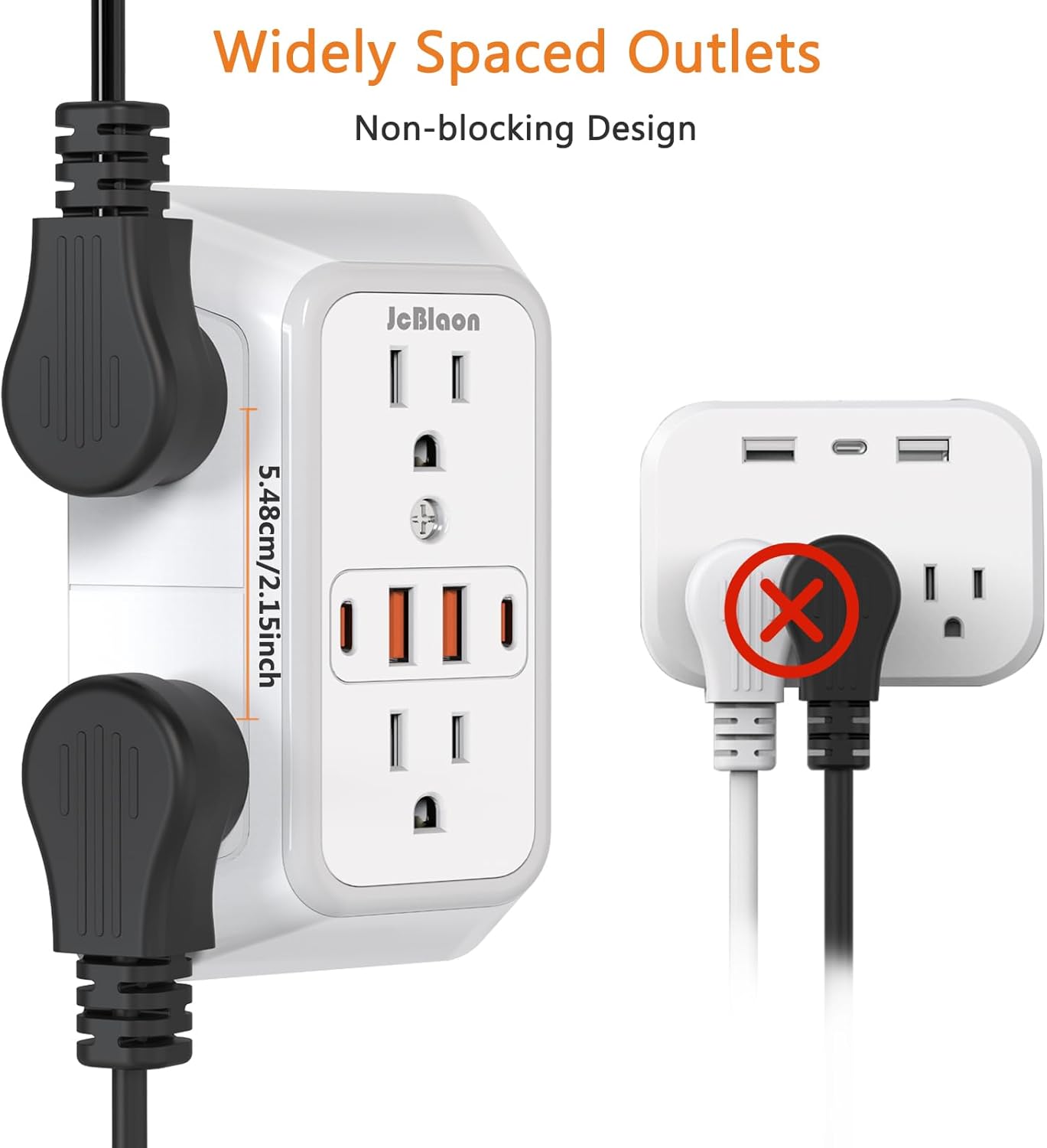 USB Wall Charger Power Strip Surge Protector with 4 USB Ports (2 USB C) Plug Extension Multiple Outlets Plug Extension Multi Outlet Plug in Adapter Spaced Outlets for Home Office Travel,White (White)