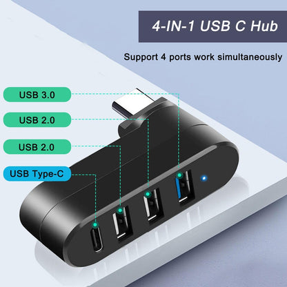 VIENON 4-Port USB C Hub [90°/180° Degree Rotatable], USB C Adapter Splitter, USB Extender for MacBook, iMac, Surface, and More C Port Laptop