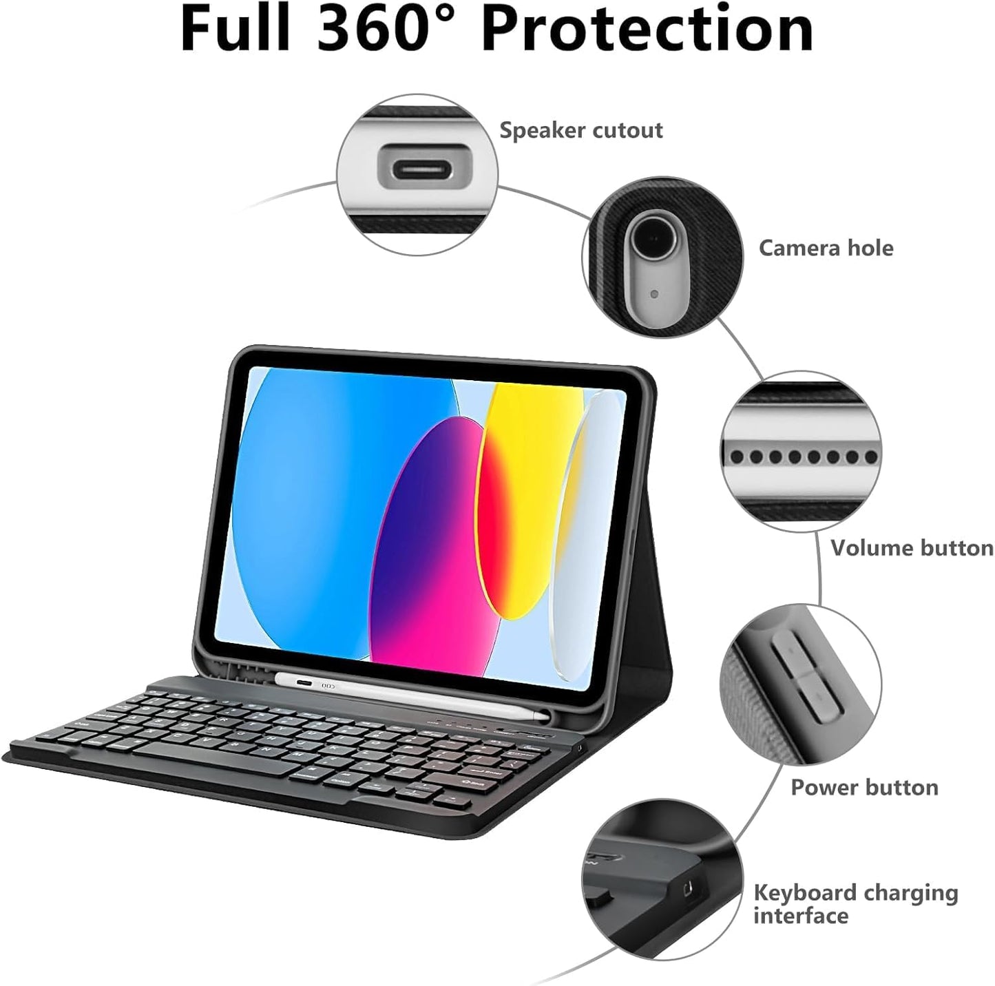 Keyboard Case Compatible for iPad 11th Generation (A16, 2025) and 10th 10.9 inch (2022), Wireless Detachable Keyboard with Premium Protective Cover with Pencil Holder for Apple iPad 2022 10.9 Inch