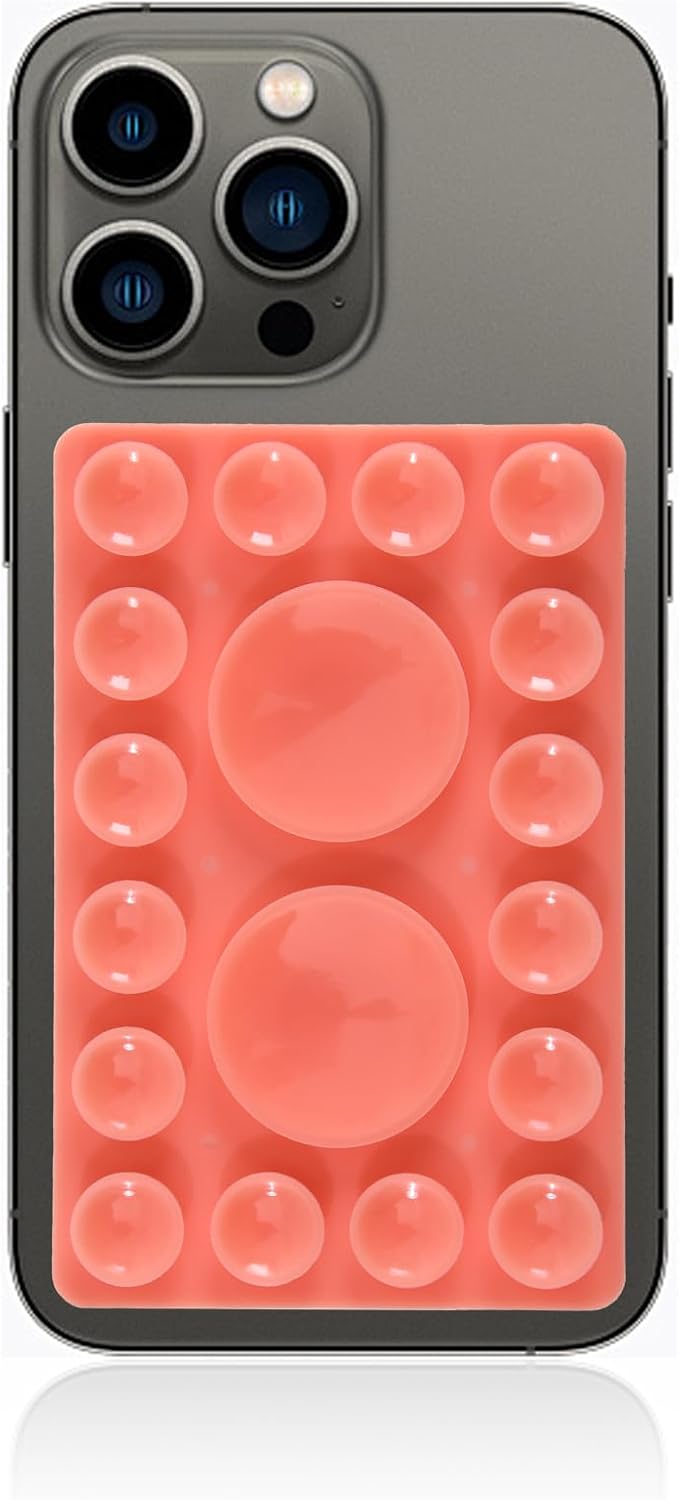 ZYCCER Double Sided Silicone Suction Phone Holder Mount,Compatible with iPhone and Android Cases Hands-Free Mirror Shower Phone Mount Strong Grip Holder (Red, Single Sided 1PCS)