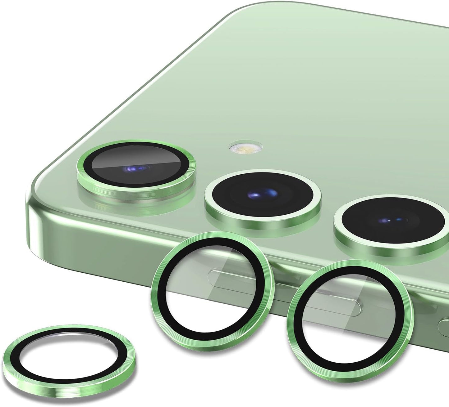 for Samsung Galaxy S25 Camera Lens Protector, Individual Metal Ring Tempered Glass Lens Cover, [Strong Adsorption] Scratch Resistant Ultra-Thin HD Clear Lens Cover, 1 Set-Green