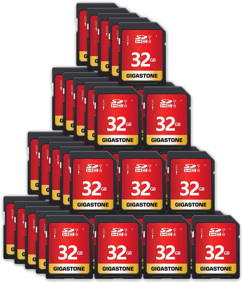 GIGASTONE 32GB SD Card 50-Pack UHS-I U1 Class 10 SDHC Memory Card High-Speed Full HD Video Compatible with Canon Digital Camera, SPYPOINT TACTACAM WOSPORTS Trail Camera, with 50 Mini Cases