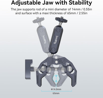 SMALLRIG Camera Mount Clamp, Ballhead Magic Arm and Adapter for Gopro, Camera Monitor Mount with 1/4"-20, 3/8"-16 Threaded Holes, Super Clamp for Gopro/DSLR/Stabilizer