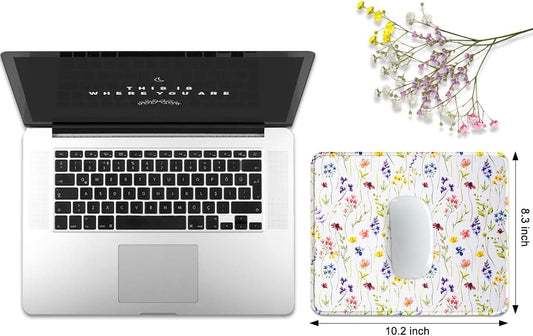 JIKIOU 3 Pack Mouse Pad with Stitched Edge, Comfortable Mouse Pads with Non-Slip Rubber Base, Washable Mousepads Bulk with Lycra Cloth, Mouse Pads for Computers Laptop Mouse 10.2x8.3in White Flowers