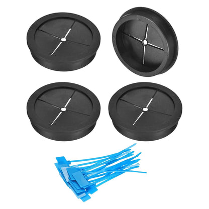 uxcell 4Pcs Cable Cord Grommet, 2-3/8"(60mm) Rubber Desk Grommets Wire Pass Through Hole Cover with Marked Cable Ties for Home Office Cable Wire Protection, Black