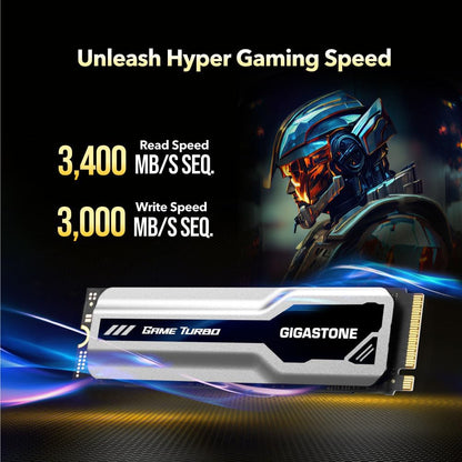 Gigastone M.2 SSD 1TB PCIe 3.0 NVMe SSD 3,400MB/s Internal Gaming Solid State Hard Drive Turbo Speed Heatsink Cooling Heat Dissipation PC Laptop Storage for Gamers Video Editing Creators
