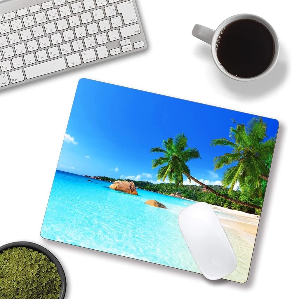 Mouse Pad, Square Beach Style Anti-Slip Rubber Mousepad for Gaming Office Laptop Computer PC Men Women Kids, Cute Custom Pattern, Beach
