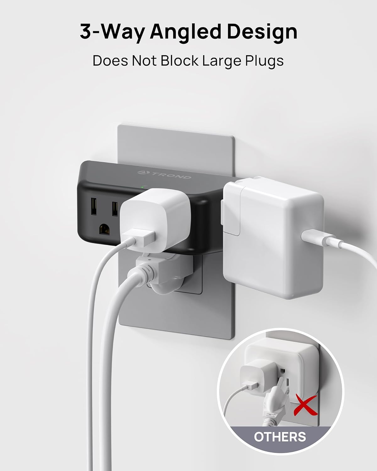 TROND Multi Plug Outlet Extender - Surge Protector Outlet Splitter with 4 Grounded Sockets, Angled Wall Plug Adapter, 900J, Multiple Wall Expander for Bathroom Kitchen Travel Dorm Room, Black