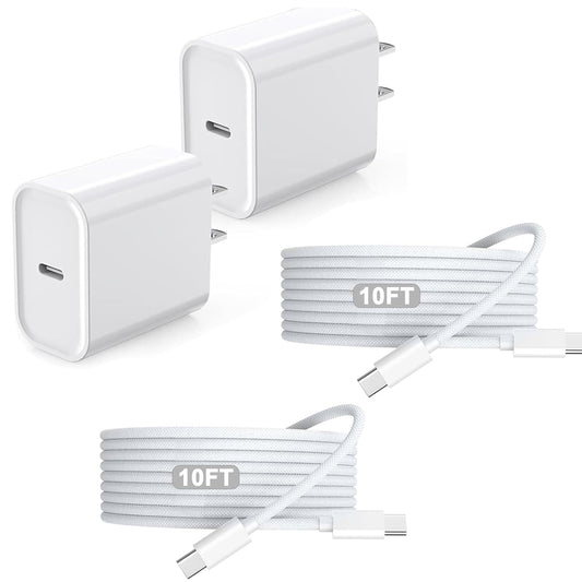 iPhone 16 15 Chargers,2Pack USB C Wall Charger Block Charger Fast Charging with 10FT USBC to C Woven Cable for iPhone 16/16e/16 Pro/16 Pro Max/16 Plus/iPhone 15/15 Pro/15 Pro Max,iPad Pro/Air/Mini