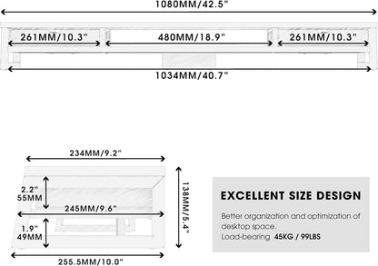 Fenge Dual Monitor Stand, Monitor Riser with Drawer, 42.5 Inch Large Computer Monitor Stand for 2 Monitors, 2 Tier Wooden Desk Shelf for Top of Desk