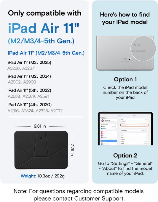 MOFT Dynamic Folio Case for iPad Air 11-inch (M3 2025 / M2 2024) & iPad Air 10.9-inch 5th 4th Generation 2022 2020, Silm Magnetic Stand Case with 20+ Viewing Angles, Auto Wake/Sleep, Jet Black