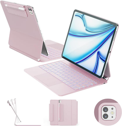 for iPad Air 13 inch Case with Keyboard (M3,2025 / M2,2024), iPad Pro 12.9 (6th/5th/4th/3rd Gen) Magic Keyboard, Springy Backlit Keys, Stain-Resistant Surface, Multi-Touch Trackpad, Pink