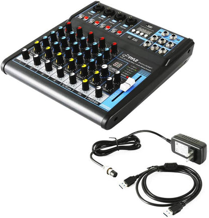 Pyle 6-Channel Professional Audio Mixer - USB - Bluetooth - 48V Phantom Power - Digital MP3 Input - FX 16-Bit DSP - Desk System Interface - PMXU63BT