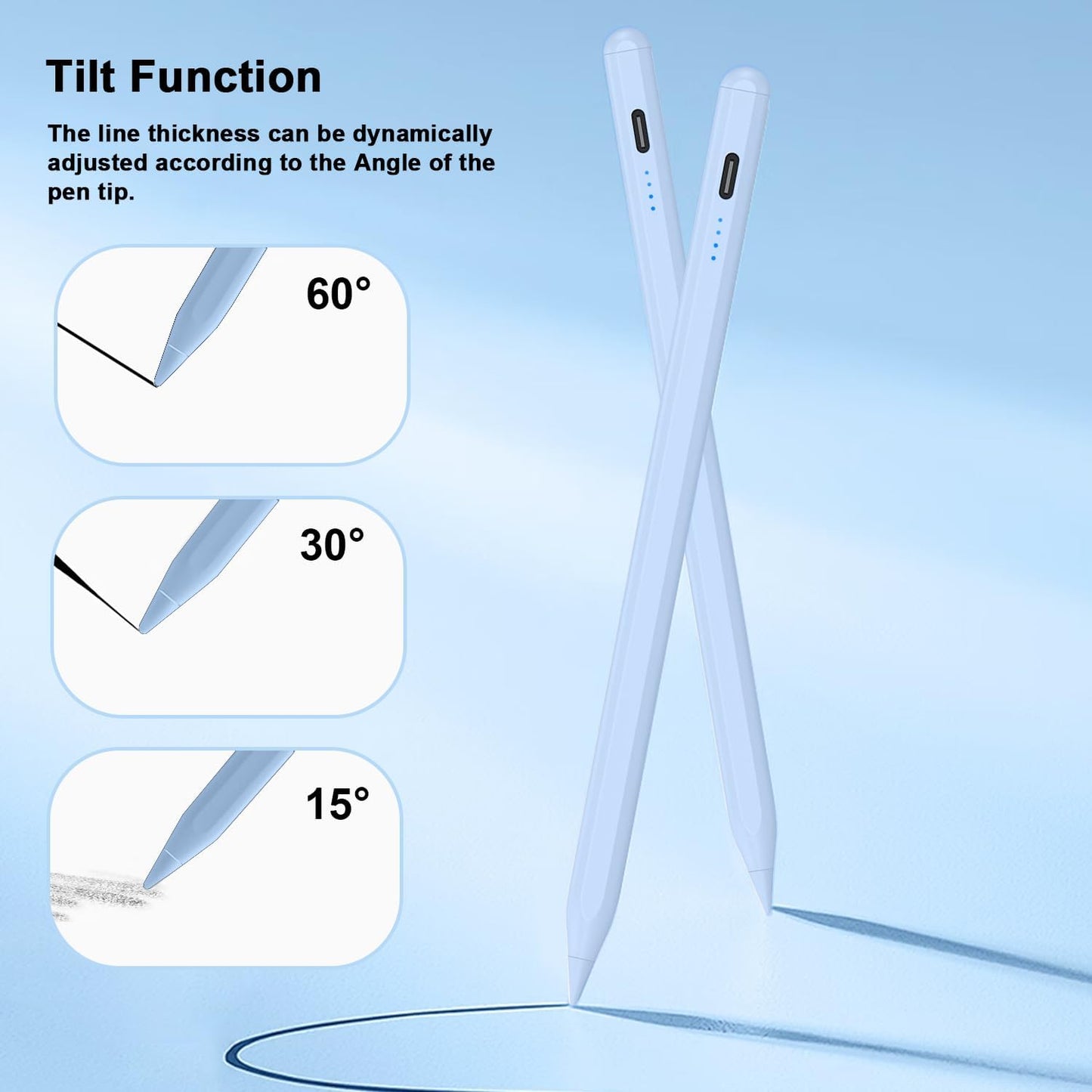 Stylus Pen for iPad 9th&10th - Type-c Charging Pencil for ipad Palm Rejection Active Pen Compatible with (2018-2025) Apple iPad 6/7/8/9/10/11(A16), Air 3/4/5/M2/M3, Mini 5/6, Pro 11"/12.9"/M4（Blue）