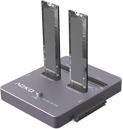 AOKO M.2 NVMe SSD Cloner, Dual-Bay 4-in-1 Hard Drive Duplicator/Reader, Supports M.2 NVMe/NGFF SATA, mSATA & SATA 2.5"/3.5" HDD,Offline Cloning Without PC