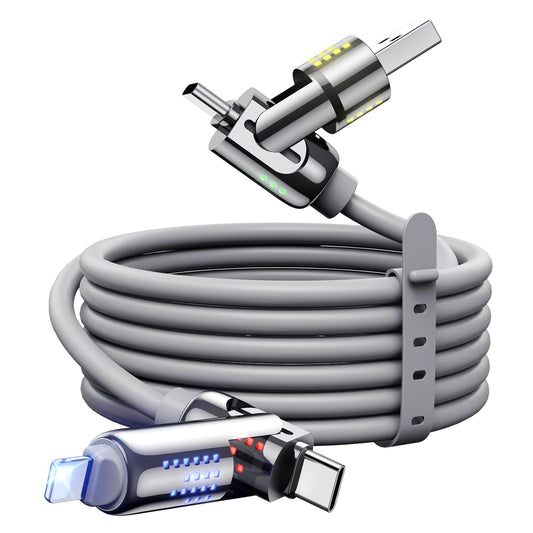 MAGIC JOHN 240W 4 in 1 Charging Cable, 6.6FT USB C to Lightning Cable [MFi Certified], Chubby USB A/C to C/Lightning with Light for iPhone/MacBook/iPad/Samsung/Switch 2, Multi Chargers for All Devices
