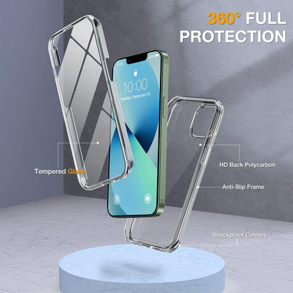 Miracase Compatible with iPhone 13 case 6.1 inch, 2023 Upgrade Full-Body Glass Clear Case Bumper Case with Built-in 9H Tempered Glass Screen Protector for iPhone 13,Clear