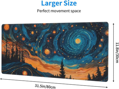 Gaming Mouse Pad, Large Non-Slip Rubber Base Mousepad, Keyboard Mouse Mat, Desk Pad with Stitched Edges, 31.5x11.8inch, Abstact Sky