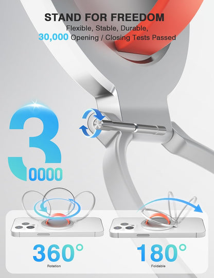 Grat 3 Magnetic Phone Grip Kickstand, [Durable Silicone Strap] 360° Rotatable Phone Loop Holder, Detachable Thin Ring Stand Compatible with Magsafe iPhone 16 15 14 13 12 Pro/max, Silver