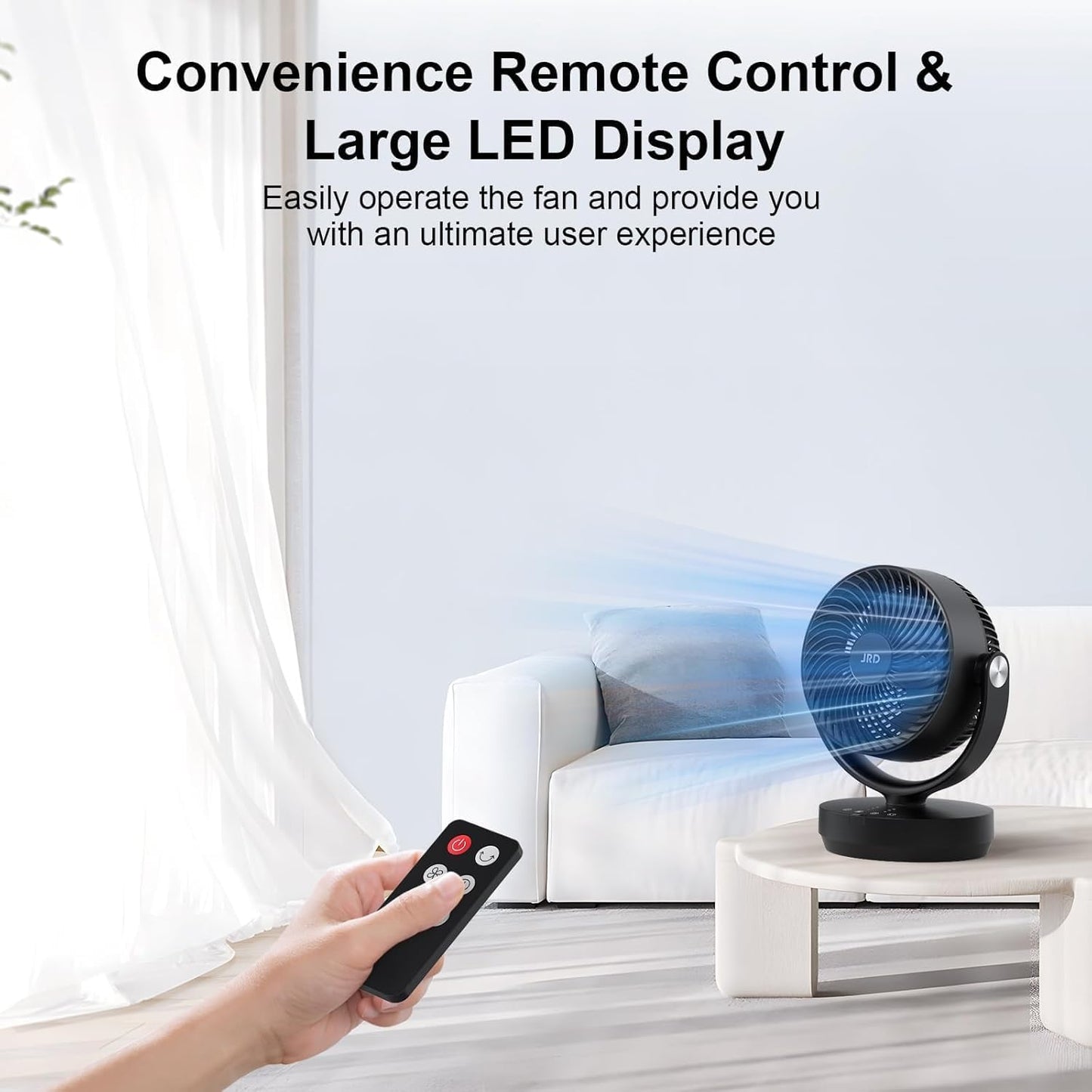 JRD Fans for Bedroom, 90° Oscillating Air Circulator Fan, 13 Inch Quiet Table Fan with Remote, 120° Adjustable Tilt, 3 Speeds, 7H Timer, Powerful Desk Fan for Whole Room Home Office Living Room