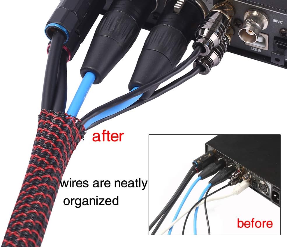 Alex Tech 25ft - 1 inch Cord Protector Wire Loom Tubing Cable Sleeve Split Sleeving For USB Cable Power Cord Audio Video Cable – Protect Cat From Chewing Cords - Blackred