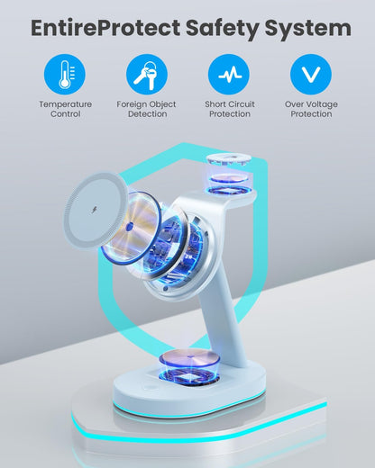 3 in 1 Wireless Charger Charging Station for iPhone,Qi2 Certified 15W Magnetic Charging Stand for Mag-Safe with 30W USB C Adapter&Friendly Night Light for iPhone 16/15/14/13/12,Apple Watch,AirPods