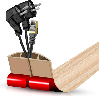 Floor Cord Cover Cavity 0.8"x0.37" Self Adhesive Cord Hider, 3.3FT Low Profile Cable Management, Extension Strip Protector for Wires, Prevent Cable Trips for Offices, Gyms (Wood Light Yellow)