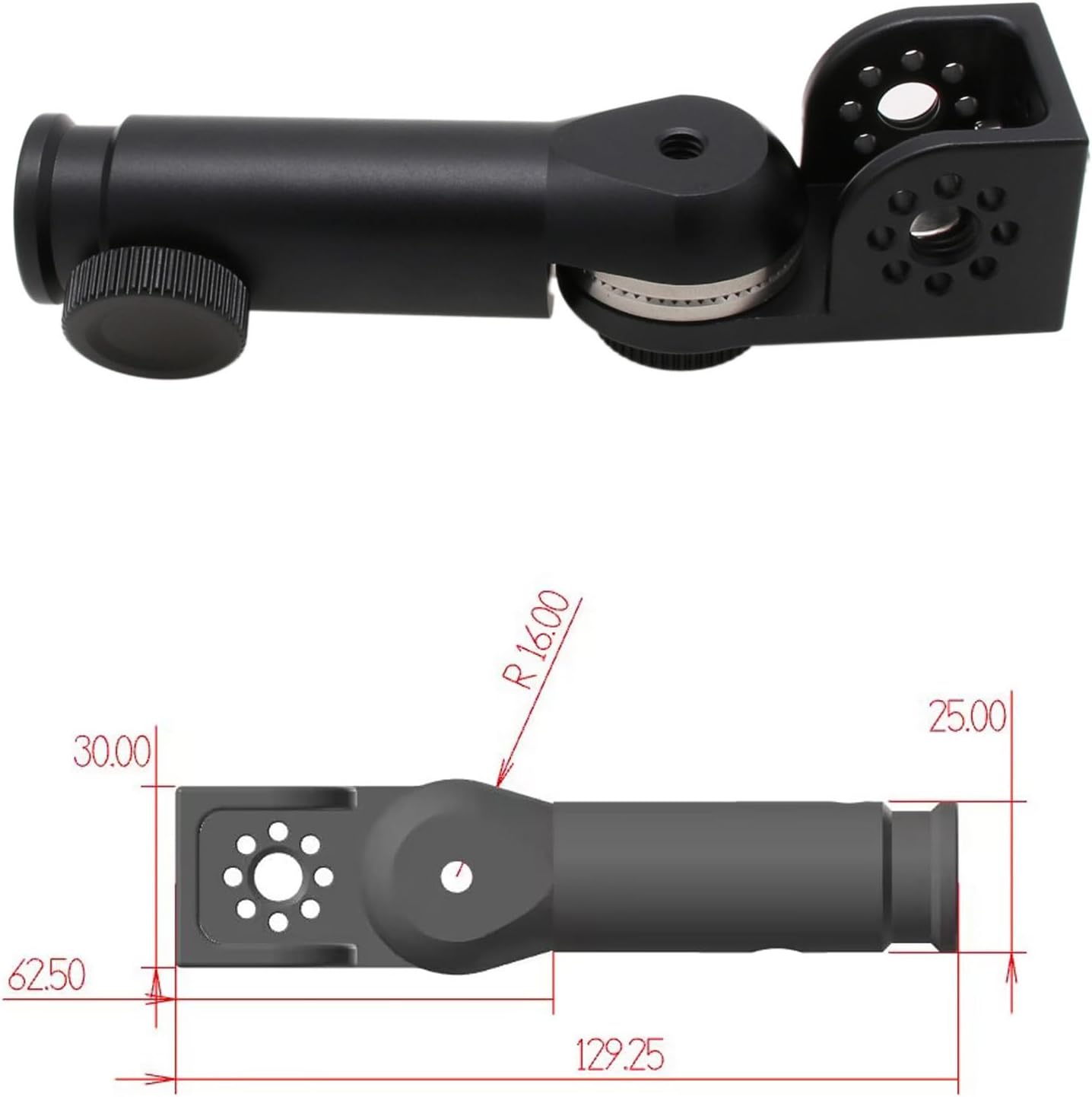 Tripod Mount Adapter and 3/8" 1/4" Bracket Block Cube 180 Swivel Rotation for Camera Video Monitor, Lens Motor, Microphone, Teradek Wireless System, Black