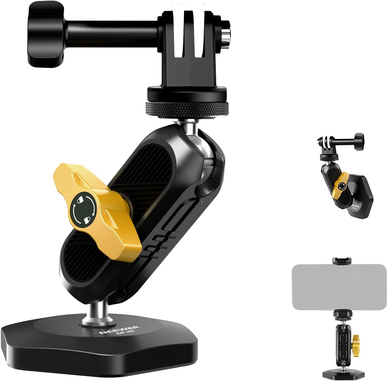 Neewer Magnetic Action Camera Car Mount Kit with Magic Arm Stand & Phone Holder Attachment Compatible with GoPro Hero 13 12 11 10 Go Pro Max DJI Action Insta360 iPhone 16 Pro Max S24 Ultra, GP-40