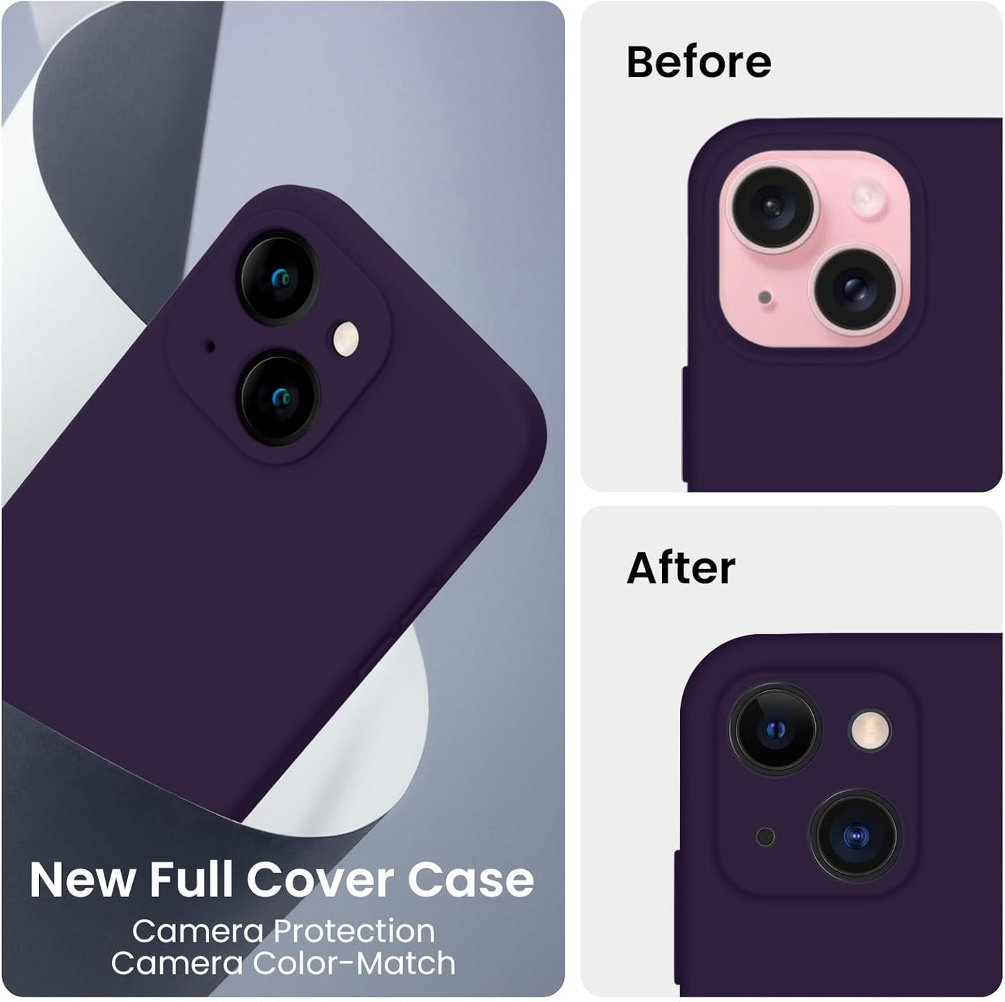 FireNova Designed for iPhone 15 Case, Silicone Upgraded [Camera Protection] Phone Case with [2 Screen Protectors], Soft Anti-Scratch Microfiber Lining Inside, 6.1 inch, Purple