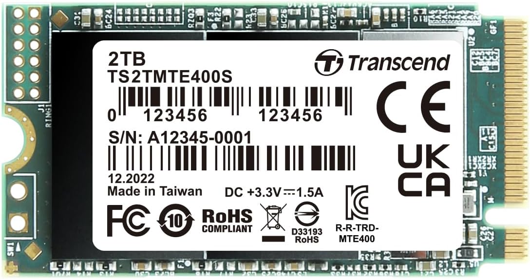 Transcend 2TB MTE400S M.2 2242 PCIe Gen3x4 SSD, Compatible with Ultra-Thin Laptops, Dram-Less Low Power, Up to 2000MB/s, TLC - TS2TMTE400S