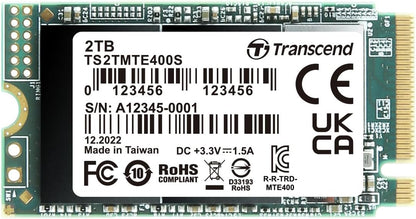 Transcend 2TB MTE400S M.2 2242 PCIe Gen3x4 SSD, Compatible with Ultra-Thin Laptops, Dram-Less Low Power, Up to 2000MB/s, TLC - TS2TMTE400S