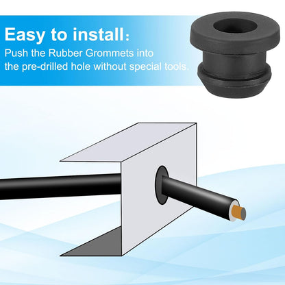 PATIKIL 9mm / 3/8 Inch Drill Hole,1/4 Inch ID Rubber Grommets, 15Pcs Top Hat Grommet for Wiring Eyelet Ring Gasket Automotive Firewall Cable Hole Plugs Wires Protection, Black