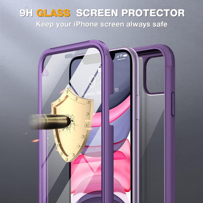 Miracase Glass Series for iPhone 11 Case 6.1 inch, Upgraded Full-Body Rugged Phone Bumper Case Cover with Built-in 9H Tempered Glass Screen Protector and Camera Protector, Purple