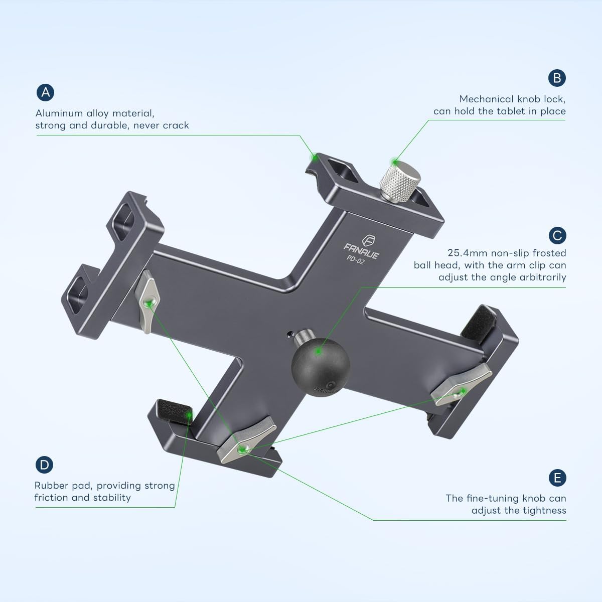 FANAUE Tablet Holder for Car with Ball Head, Lightweight Design, 360 Rotatable Ipad Mount - for Your Windshield, Dashboard, or Desk,Compatible with All 8"-12.9" Tablets (iPad Mini, iPad Pro 12.9)