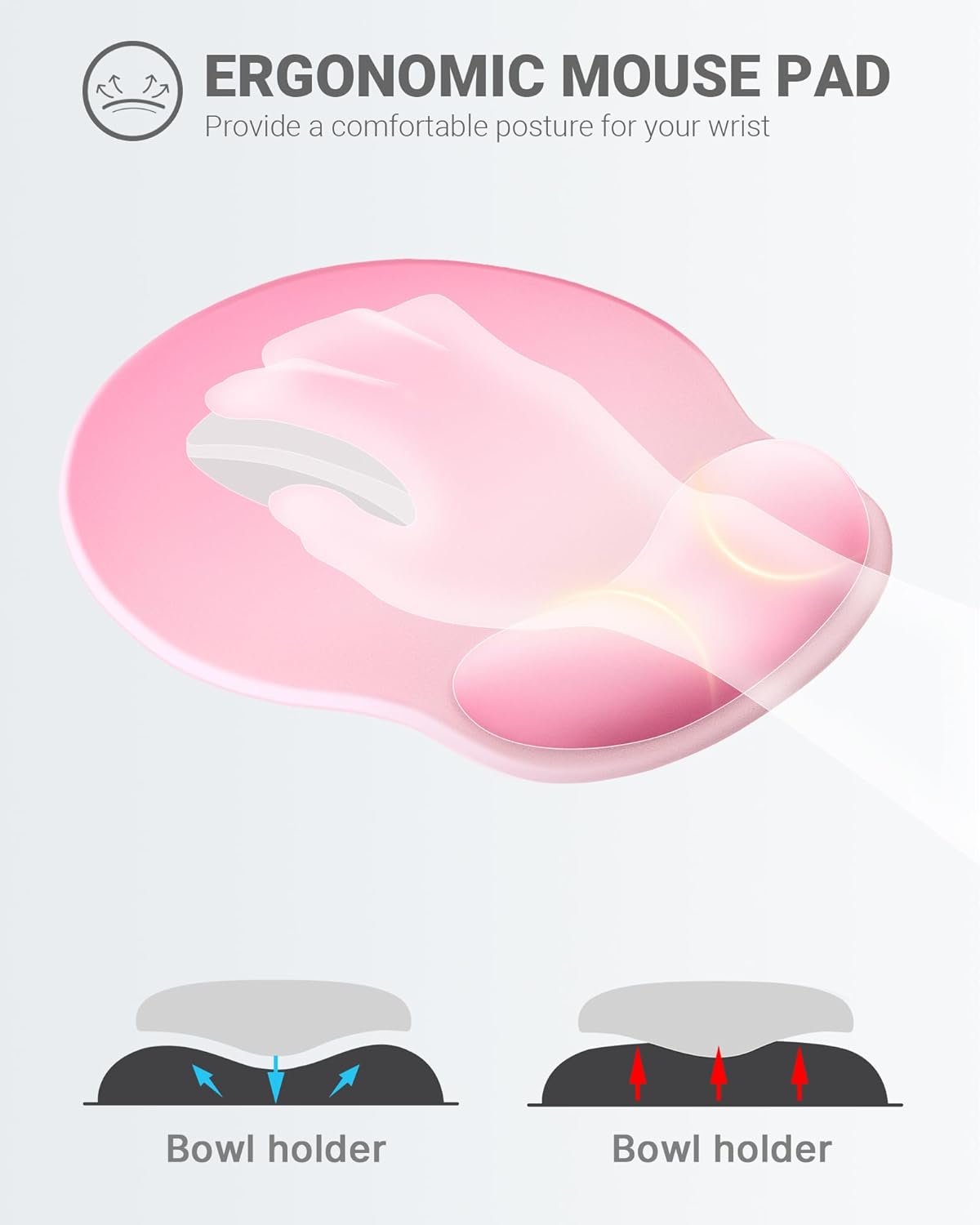 Ergonomic Mouse Pad Wrist Support, Comfortable Mouse Pad Wrist Rest, Relieve Wrist Pain Gel Mouse pad, Non-Slip Rubber Base Mousepad for Laptop, Computer(Gradient Baby Pink)