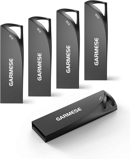 8GB USB Flash Drive, 5 Pack Waterproof Metal USB Memory Stick Slim USB 2.0 Flash Drive, Portable Thumb Drive Pen Drive with Keychain Hole, Stylish Jump Drive for Computer/Car/Smart TV (Black)
