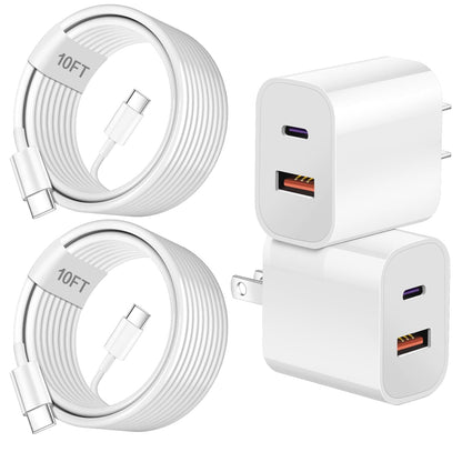 Dual Port A/C Charger for iPhone 16 15,Double A/C iPhone 16 15 Charger Fast Charging Block,2Pack Quick USB C Wall Chargers Adapter,10FT USB C Cable for iPhone 16/16 ProMax/16e/15 Plus/15 Pro,iPad Pro