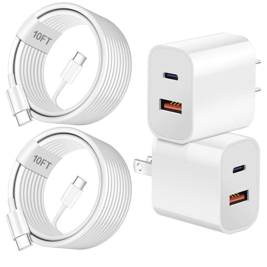 Dual Port A/C Charger for iPhone 16 15,Double A/C iPhone 16 15 Charger Fast Charging Block,2Pack Quick USB C Wall Chargers Adapter,10FT USB C Cable for iPhone 16/16 ProMax/16e/15 Plus/15 Pro,iPad Pro