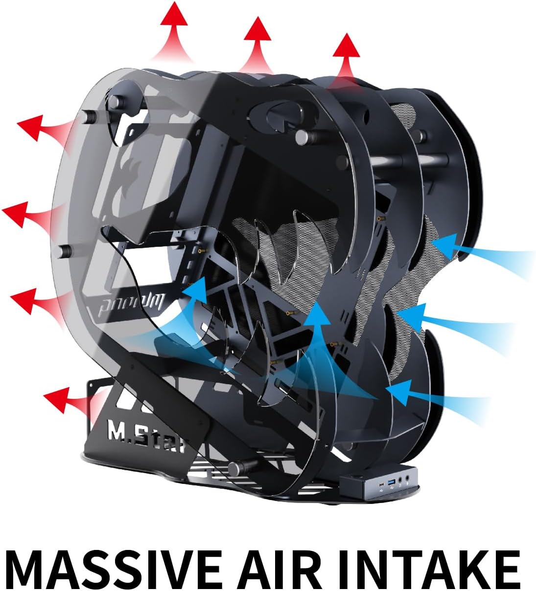 MegaPC Upgraded PC Case Heavy Duty Open-Frame Mid-Tower Micro-ATX/Mini-ITX Gaming, Tempered Glass Side Panel, Pre-Installed ARGB PWM Fan, with USB3.0, USB-C, 240mm Radiator Support (Upgrade-Black)