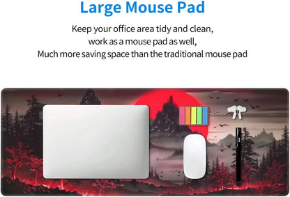 Extended Gaming Mouse Pad, Large Desk Mat XL Anime Mouse Pad Waterproof with Stitched Edges, Non-Slip Desktop Pad for Home and Office, Level Up Your 31.5x11.8 Inch (Darkness Red Moon2)