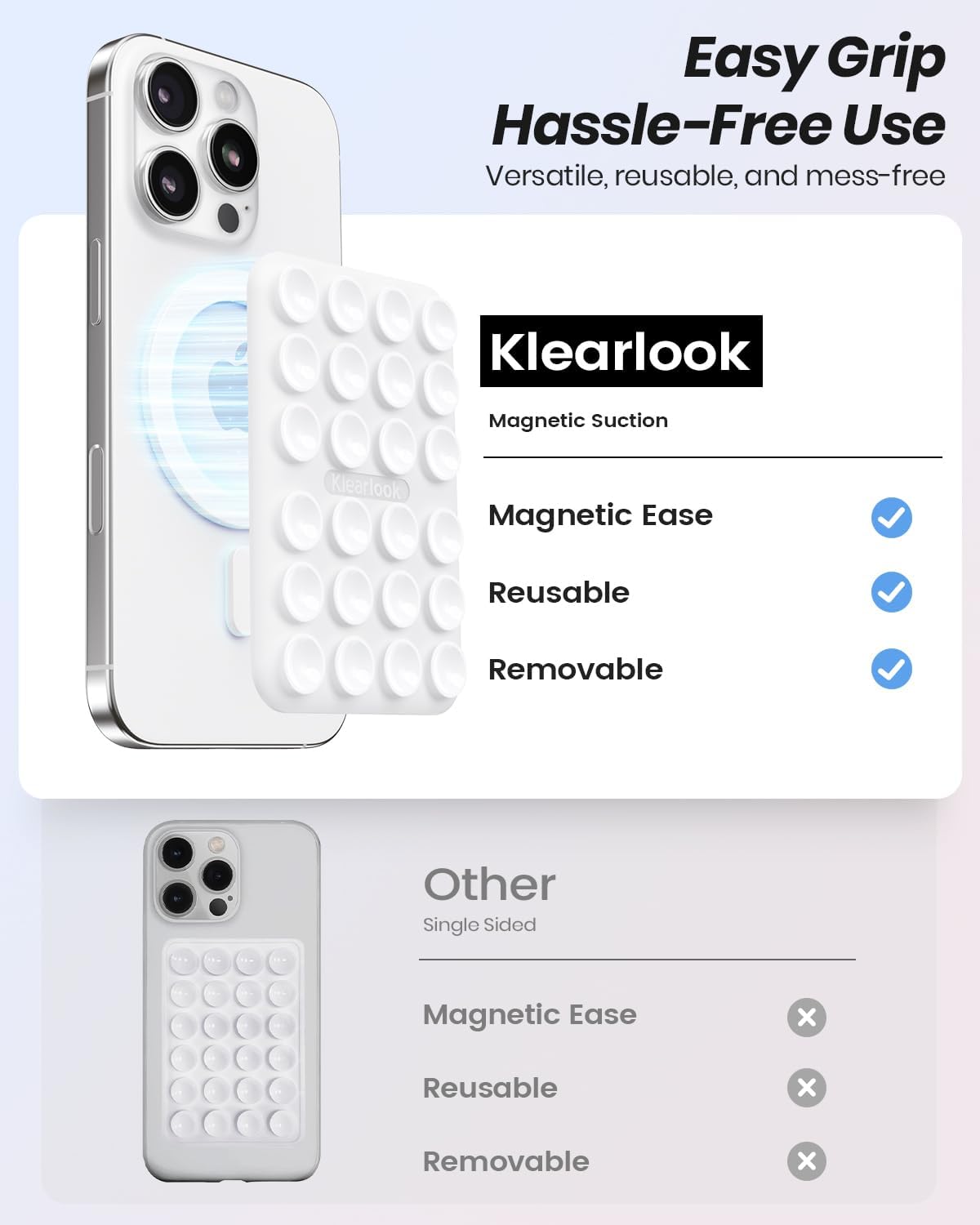 2Pack Magnetic Suction Phone Mount for MagSafe Case, Sticky Phone Grip Holder for iPhone, Removable Hands-Free Selfie/Video for TikTok Influencers, Women Girl Teen Gift, Light Pink & Classic White