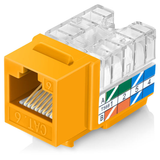 Everest 90° Angled RJ45 Cat6 Keystone Jacks 50-Pack in Yellow - Slim Profile Female RJ45 Connectors - Cat 6 Keystone Jack - Compatible with 90° Angled Speed Termination Tool - easyJACK (B094WB91H3)