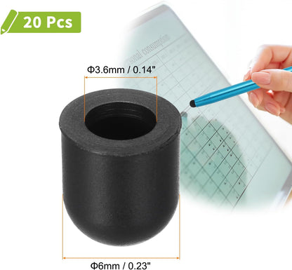 MECCANIXITY 20Pcs Replacement Stylus Pen Tips 6mm Conductive Capacitive Touch Screen Pens Tips Silicone Rubber, Black