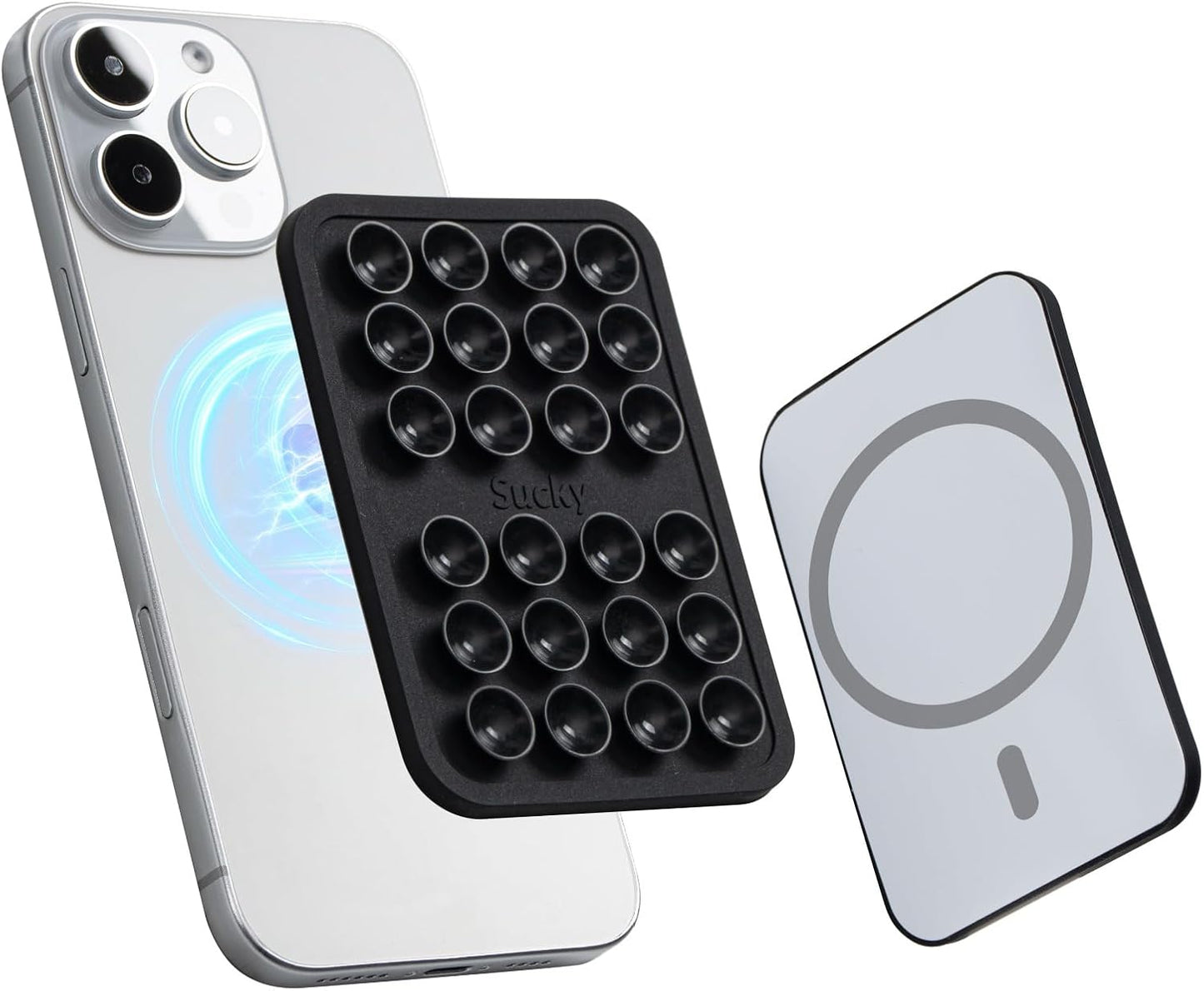 SUCKY Silicone Suction Phone Case Adhesive Mount - Anti-Slip Holder, Hands-Free Fidget Toy, Phone Accessory for iPhone and Android (Deep Black, Magnetic)